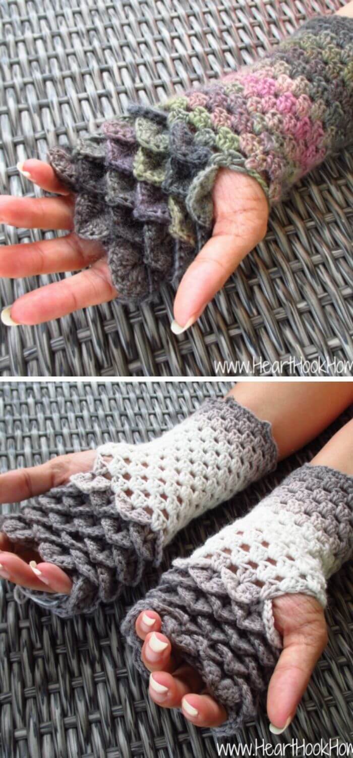 15 Best Crochet Dragon Scale Crocodile Stitch Gloves Fingerless Patterns